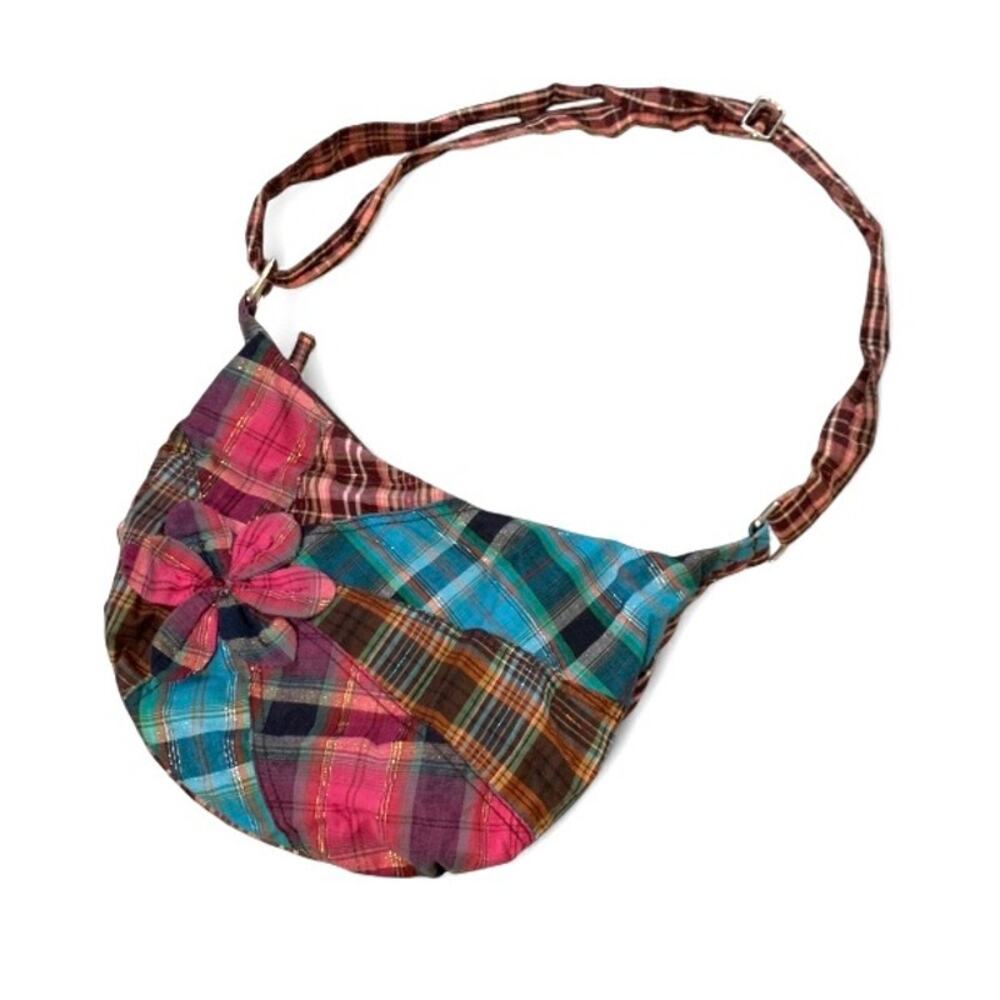 Y2K Patchwork Plaid Flower Shoulder Bag